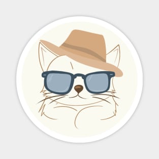 Chic Cat in Brown Hat and Blue Shades - Minimalistic Cat Art Magnet